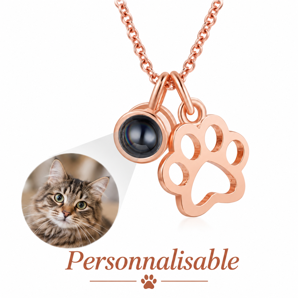 Collier cœur et patte personnalisé avec photo et prénom de votre animal