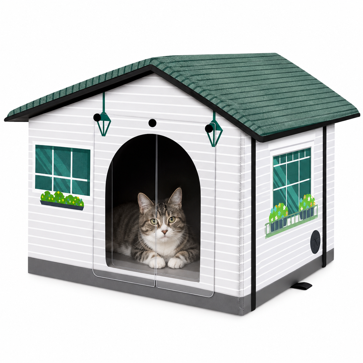 Niche d’extérieur pliable pour chat avec toit vert